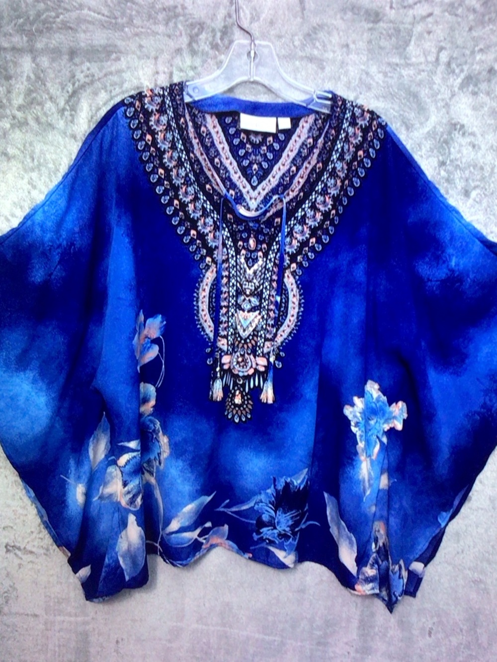 Belle by Kim Gravel Blue Embellished Floral Tunic